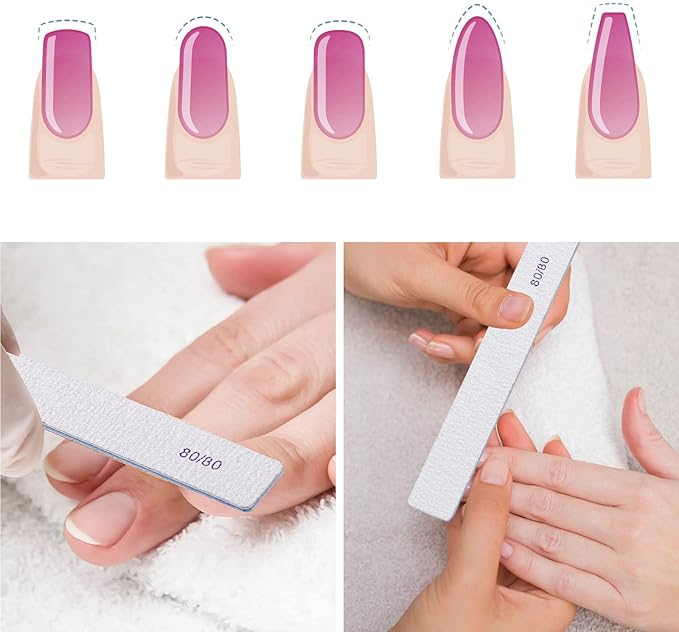 25 Count 80 Grit Rectangle Nail Files for Acrylic Nails, Reusable Buffering Files Double Sided Emery Boards for Nails