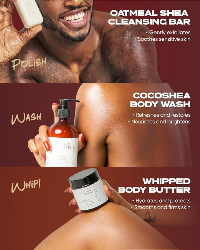 Buttah Skin by Dorion Renaud Buttah Body Trio for Melanin Rich Skin | Egyptian CocoShea Body Wash 10oz | Oatmeal Shea Bar 100g | Whipped Body Butter 4oz | Black Owned Skincare for Men & Women