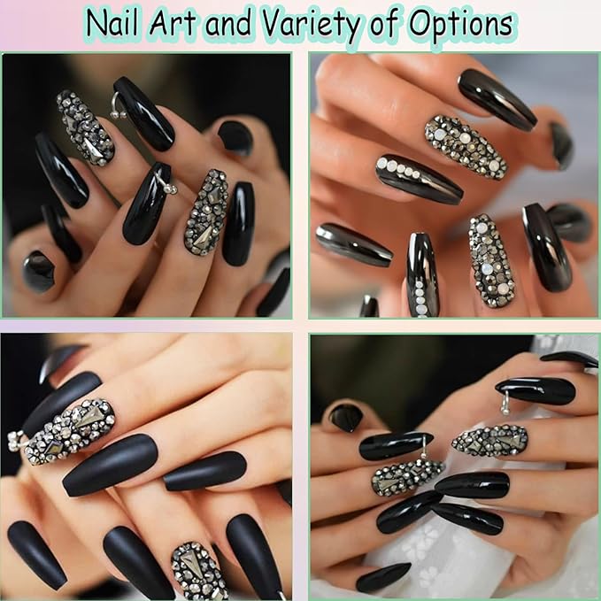 12 Types of Mine Black 600 Diamonds + 2500 Flat Rhinestones Mix 20 Styles Flatback DIY Crafts Rhinestone Crystals 3D Decorations Flat Back Stones Set +Tweezers + Drill Pen