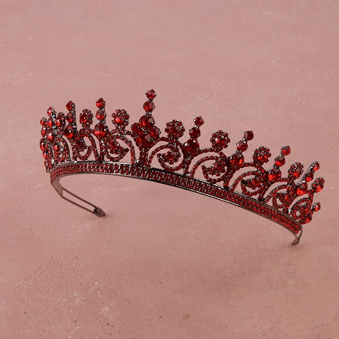 LIMELIA Women's Tiara for Henna Wedding Party|Glitter Hair Accessories for Bridal Birthday Pageant Prom Halloween Cos-play Christmas Party|Queen-Red
