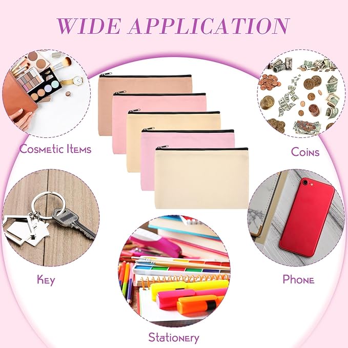 Eccliy Canvas Makeup Bags Bulk for Women Multi Color Cute Travel Cosmetic Bag Blank Makeup Bags DIY Canvas Gifts Accessories for Women Toiletry Pouch with Zipper Gift Bags for Team Party