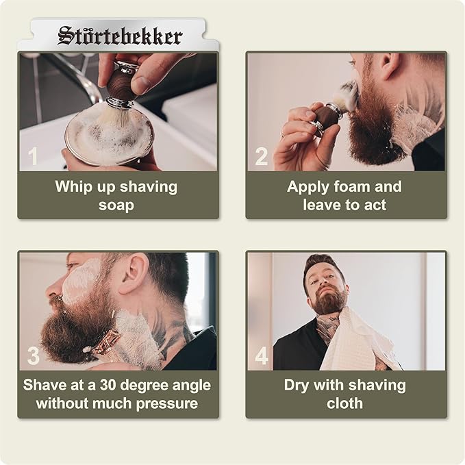 Störtebekker® Premium Men's Safety Razor ‘Hamburg’ - incl. handmade leather case with built-in mirror, 10 Störtebekker blades & shaving guide - First Class Wet Razor shaving set - Gift Idea for Men
