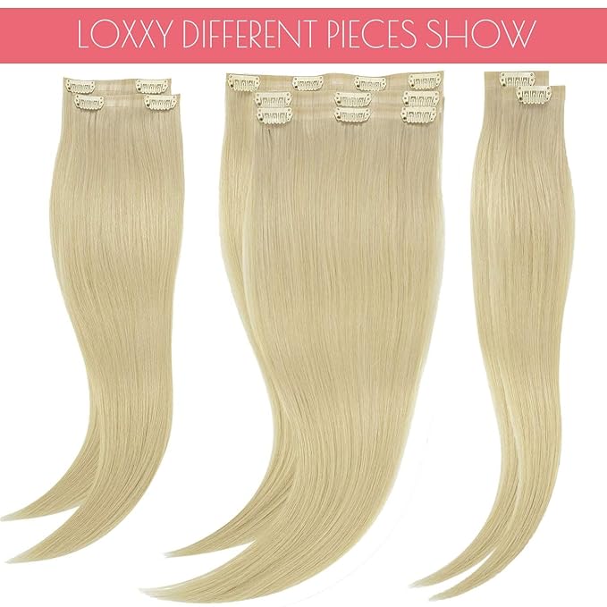 Loxxy Ultra Invisible PU Clip In Hair Extensions Human Hair 14Inch Thick Natural Hair Full Head 7PCS 110Gram Seamless Hair Extensions Clip in Remy Hair for Women Platinum Blonde #60A