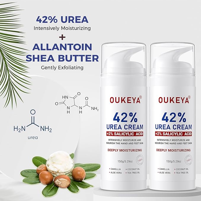 Urea Cream 42% plus Salicylic Acid 2% Intensive Repair Treatment for Cracked Skin on Hands, Heels, Elbows, and Lips - Relief for Dry Feet - Enhanced Pump Dispenser Packaging 2 Pack