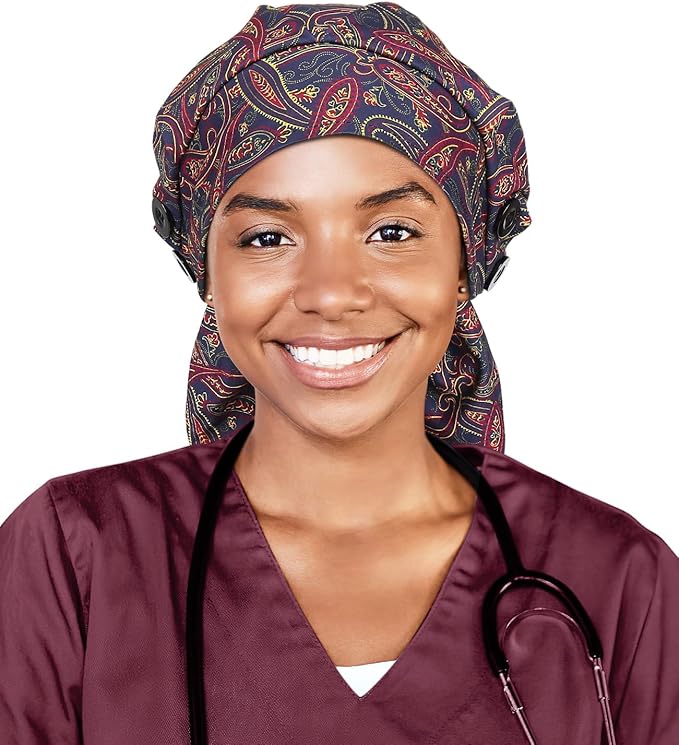 Satin Lined Work Cap with Button for Long Hair Women