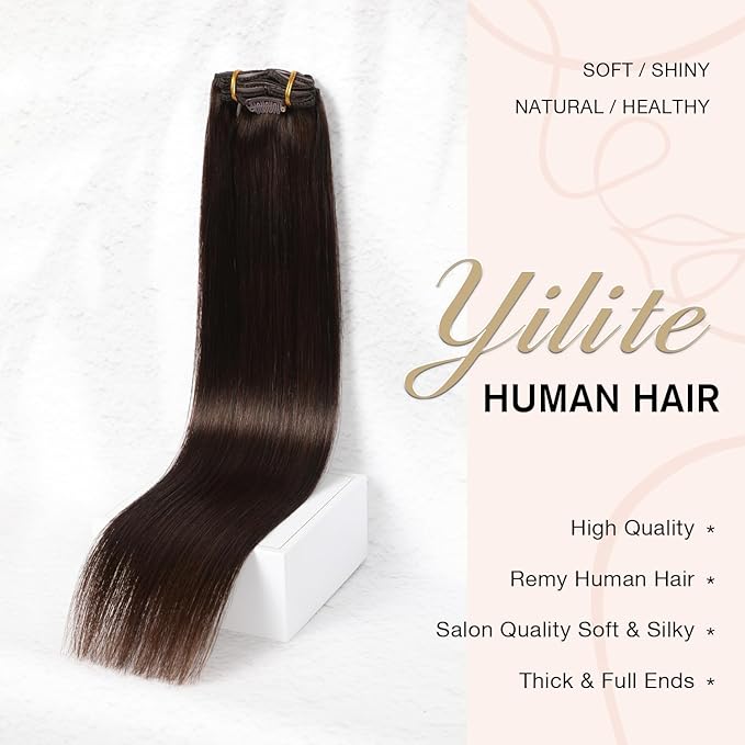YILITE Clip in Hair Extensions Real Human Hair 20 Inch 80g 7pcs #2 Dark Brown Hair Extensions Human Hair Clip in Extensions Soft Double Weft Straight Hair Extensions for Women 16clips/Pack