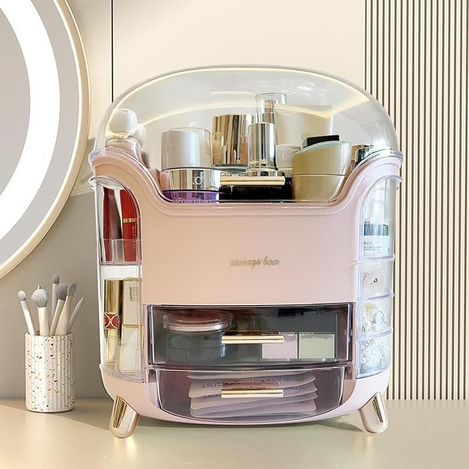 Upgrade Large Makeup Organizer Countertop Vanity Case Skin Care Cosmetic Storage Box Bathroom Counter Perfume Skincare Organizers Make Up Caddy Gift for Women Girls Clear Design Easy Visibility