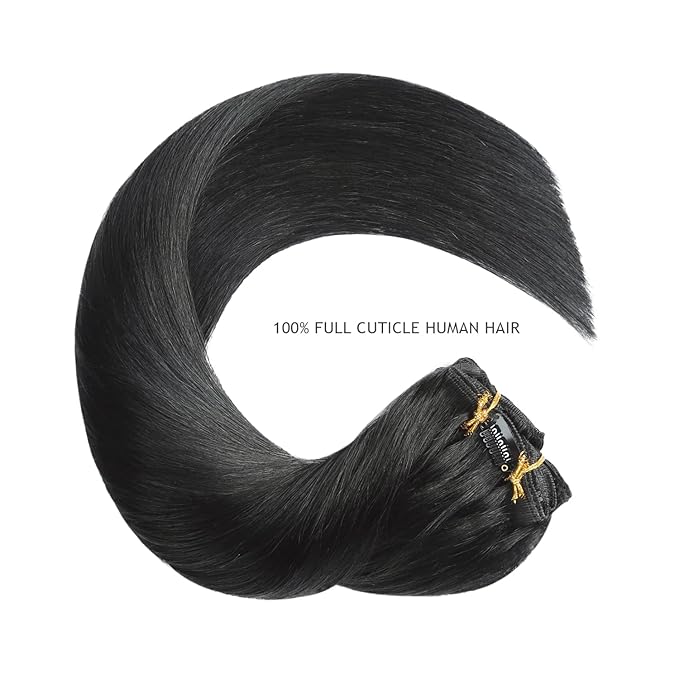 YILITE Clip in Hair Extensions Human Hair 8Pcs/Pack 120g Jet Black Straight Thick Invisible Remy Human Hair Clip ins Natural Hair Double Weft Clip Extensions for Women (22inches #1 Jet Black)