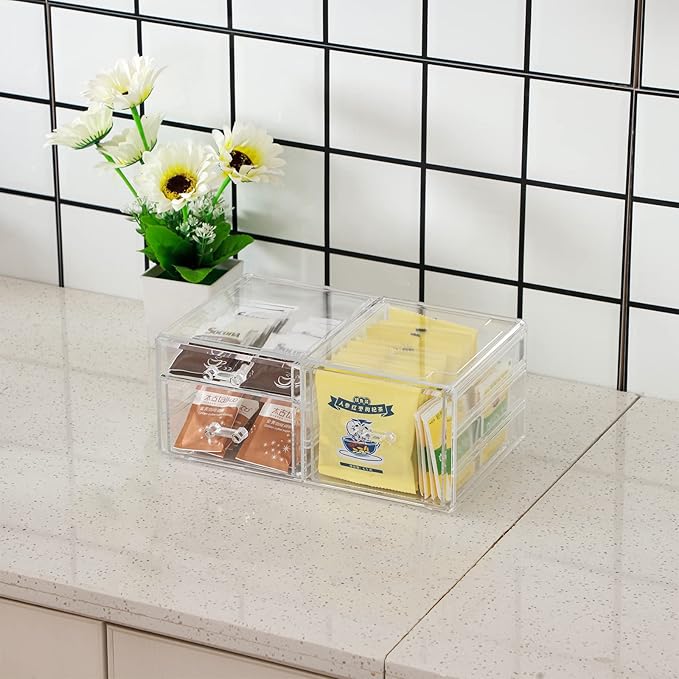 Cq Acrylic 2 Pack Clear Desk Organizer With 5 Drawers, Skincare & Makeup Organizer for Vanity, Hair Clip & Jewelry