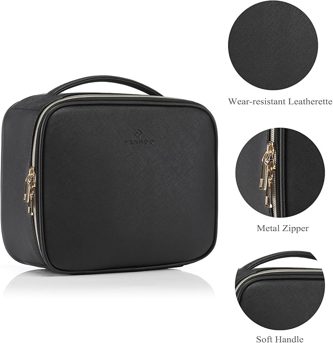 Vlando Toiletry Bag, Large Wash Bag, Travel Cosmetic Make-up Bag, Multi-compartment with Dividers for Cosmetics Makeup Brushes Toiletry Jewelry Accessories, Black