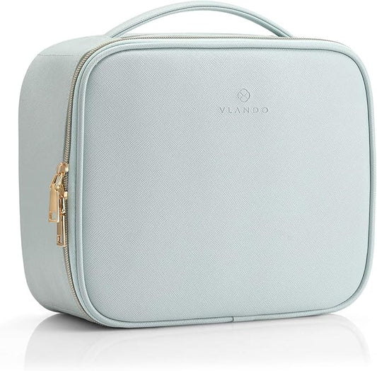 Vlando Travel Cosmetic Make-up Bag Storage Case, Multi-compartment with Dividers for Cosmetics Makeup Brushes Toiletry Jewelry Accessories, Blue