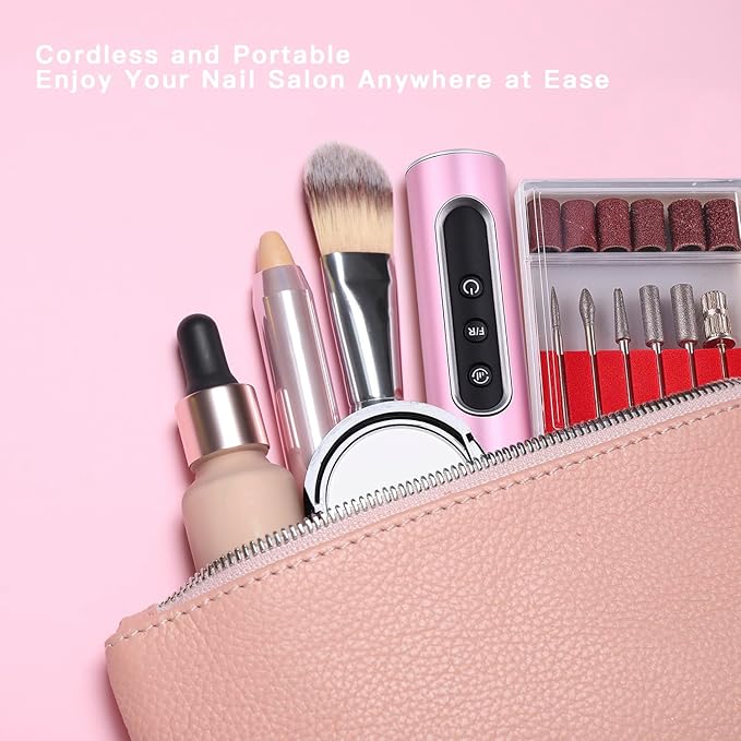 Cordless Electric Nail Drill Professional, 30000RPM Portable Nail File Machine Kit Manicure Pedicure Tools Polishing Set for Acrylic Gel Dip Powder Nails with Nail Drill Bits Sanding Bands