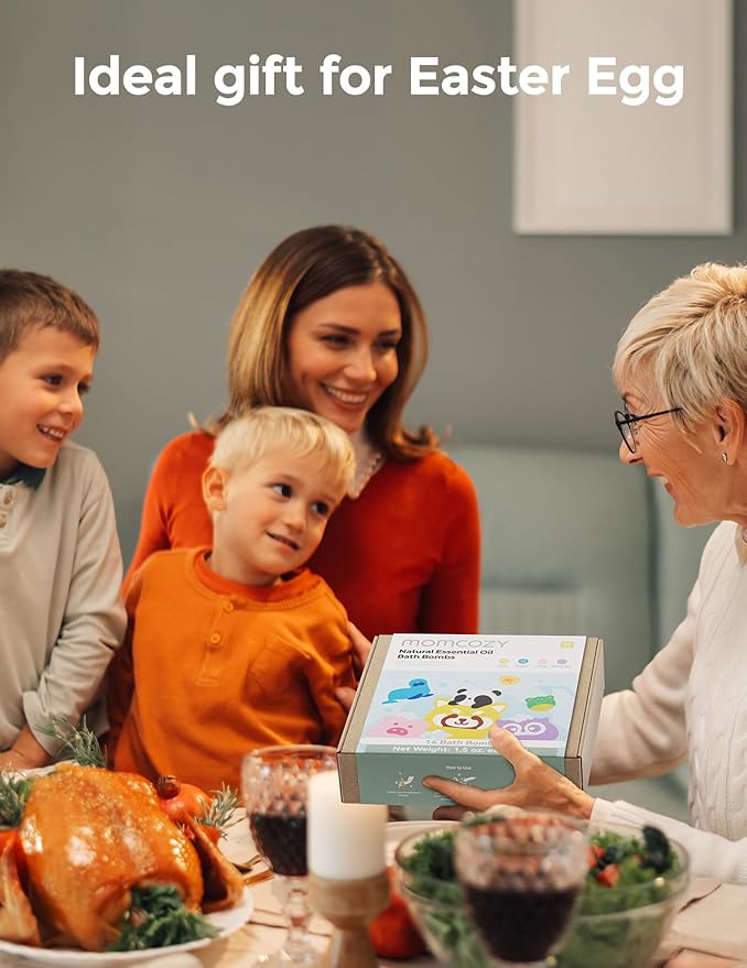 Momcozy Natural&Organic Essential Oil Bath Bombs,14 Pcs Bubble Bath Fizzy Balls with Cute Frog Animal Shapes,Bath Bombs Gift Set for Kids Girls Boys Toddler,Ideal Gift for Easter Egg,Bath Bomb Kit