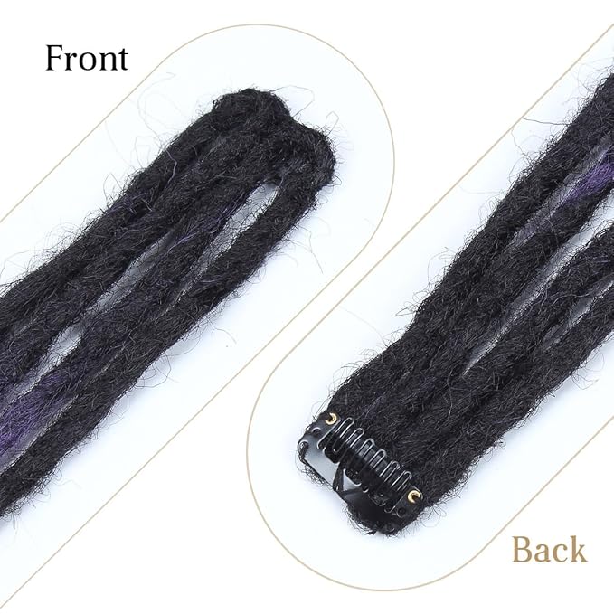 20 Strands 5 Clips In Dreadlock Extensions, 24 inch Ombre Purple Synthetic Clip In Dreads Extensions for Woman