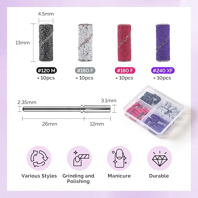MelodySusie Rechargeable Cordless Electric Nail Drill with 10Pcs Diamond Sanding Bit Set with 40pcs Small Sanding Bands