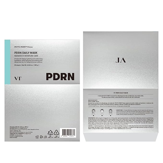 VT COSMETICS PDRN Daily Mask 30 Sheets, Vegan PDRN for Skin Restoration & Radiance, Hydrating & Moisturizing, Anti-Aging, Plumping Effect, Korean Face Mask (350g)