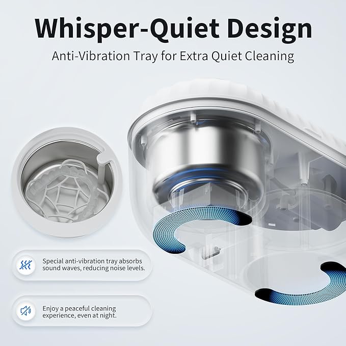 Ultrasonic Retainer Cleaner with Cleaning, Pumping, and Air-Drying Functions, 45kHz Retainer Cleaner Machine, 200ml Denture Cleaner for Dentures, Mouth Guards, Braces, Toothbrush Heads, Jewelry(White)