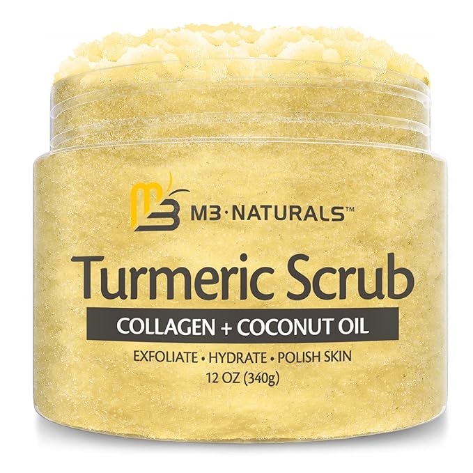 Exfoliating Turmeric Scrub and Skin Exfoliator with Collagen and Coconut Oil, Gently Exfoliates Face, Body, Hands, and Feet, Moisturizing Skincare by M3 Naturals