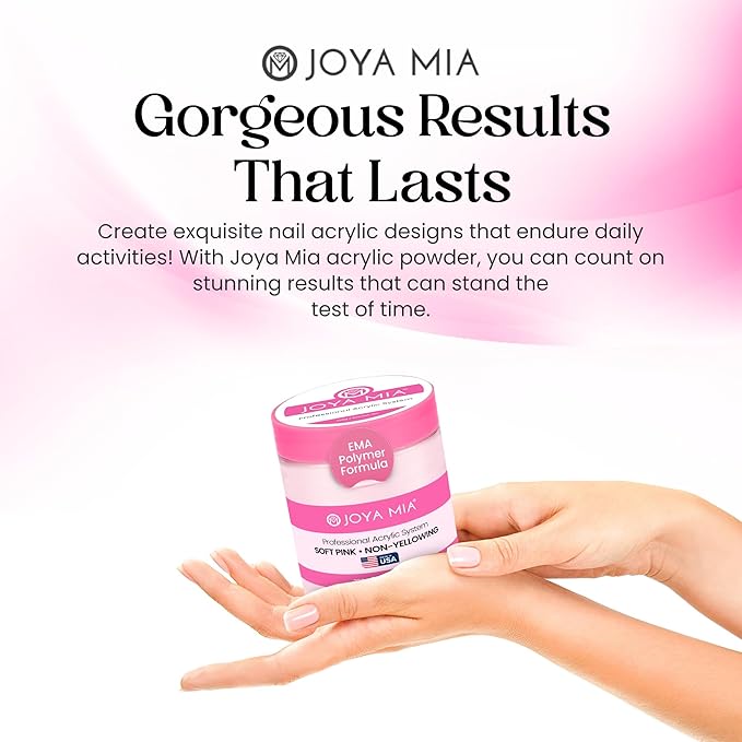Joya Mia Acrylic Powder for Nails, MMA-Free, Super Adhesion Professional Powder for Flawless & Long-Lasting Nail Enhancements, Easy Application, Vibrant & Stunning Colors - Soft Pink, 8 oz
