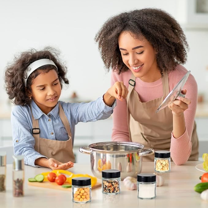 Aoriher 60 Pieces Glass Jars with Lids Clear Small Mason Empty Round Spice Wide Mouth Canning Storage Refillable Cosmetic Containers for Lotions Cream Powders (1 oz) clear and black HS-Aoriher-23870