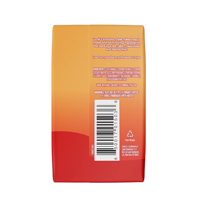 Lume Triple Milled Bar Soap - Rich Moisture & Gentle Cleansing - Paraben Free, Phthalate Free, Skin Safe - 5 ounce (Clean Tangerine)