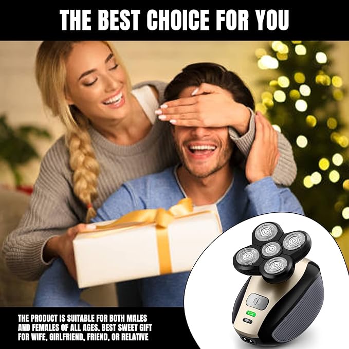 Electric Shaver Bald Head Shaver Head Shavers for Bald Men Electic Razor for Men Waterproof Cordless Trimmer for Nose Ear Face Body Wet Dry Men's Rotary Shavers for Head Shaving Machine 5 in 1 4D