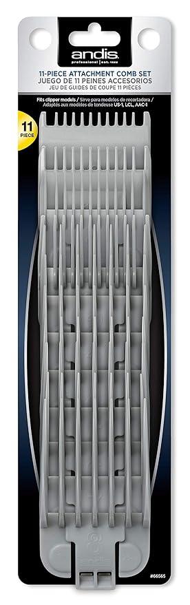 Andis Snap-On Blade Attachment Combs - Suitable for Hair Clipper Trimmer, Professional Use, Easy Clean, Long-Lasting - Sizes, 0", 0.5", 1", 1.5", 2", 3", 4", 5", 6", 7", 8" - 11/Piece Set, Gray