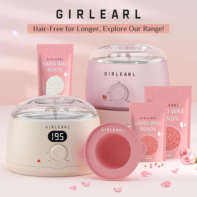 Waxing Kit for Women and Men, GIRLEARLE Wax Warmer Hair Removal at Home with Beads, Multiple Formulas Target Different Types of Sensitive Skin Body, Brazilian Bikini, Eyebrow, Facial