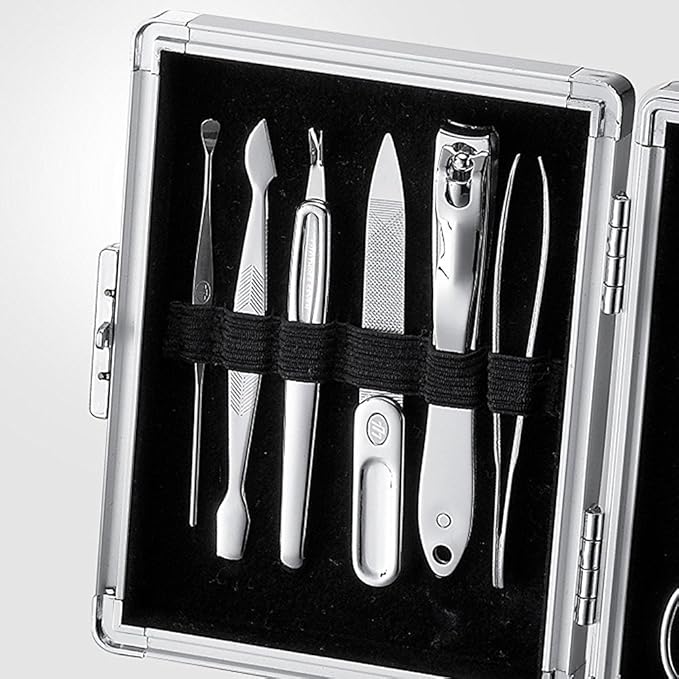 World No.1 THREE SEVEN 777 Manicure Pedicure All-in-One Grooming Kit - Nail Clippers (11 PC, TS-16000VC) Hard Case International Version (Silver)
