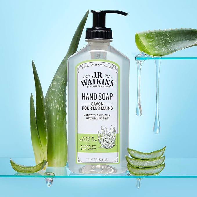 J.R. Watkins Gel Hand Soap, Scented Liquid Hand Wash for Bathroom or?Kitchen, USA Made and Cruelty Free, 11 fl oz, Aloe & Green Tea