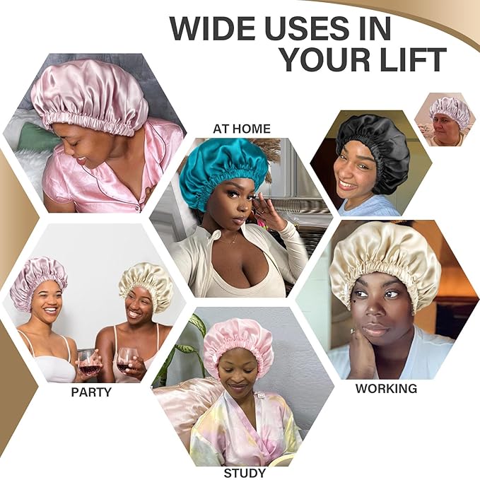 22 Momme 100% Mulberry Double Silk bonnet for sleeping women Double Layer lined Stay On Head for Hair Care with adjustable elastic Band Non-Slip Silk Turban Curly Hair silk hair cap Gold