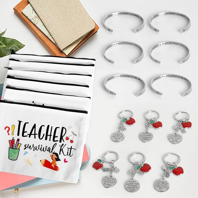 UAREHIBY 18 PCS Teacher Appreciation Gifts in Bulk,6 Styles Makeup Bags for Women,Teacher's Day Keychain,Thank You Teacher Christmas Gifts with Bracelet,Graduation Gift for teacher