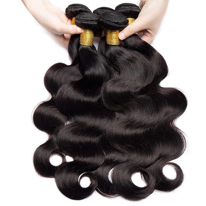 12A Human Hair Bundles 14 16 18 Inch Body Wave Bundles Human Hair 100% Unprocessed Brazilian Virgin Hair 3 Bundles Deals Weave Extensions Real Human Hair Natural Black Color Bundle