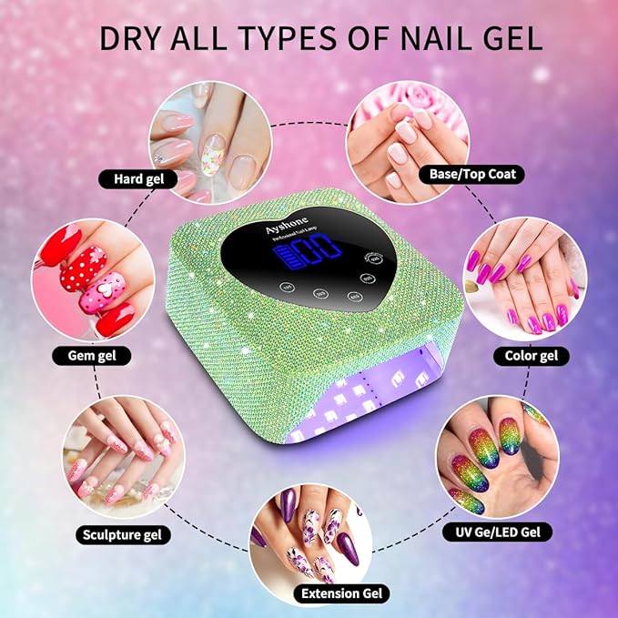 Cordless UV LED Nail Lamp,72W Rechargeable Nail Dryer Gel Polish Light with Large LCD Display,Rechargeable Nail Curing Lamp for Salon & Home (Pearl Green)