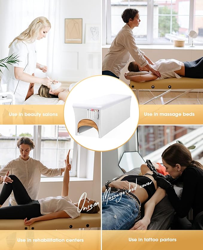 Onism Lash Bed Cover-Wipeable PU Leather Massage Bed Cover, Waterproof Soft and Comfortable Spa Bed Cover with Storage Pocket for Eyelash Extension Bed Massage Bed Perfect for Salon Spa Home Use White