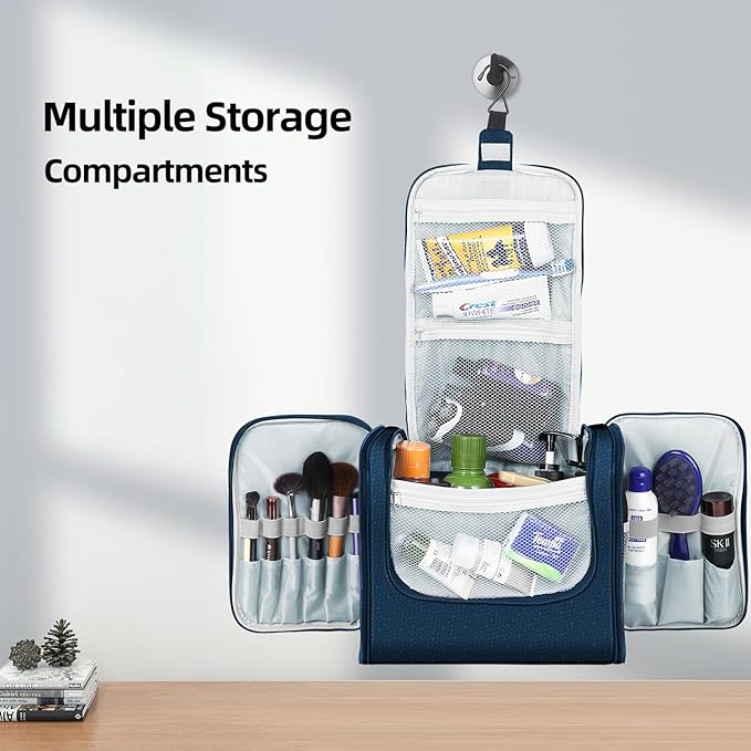 Buruis Extra Large Capacity Toiletry Bag for Women and Men, Hanging Toiletry Organizer Cosmetics Makeup Bag, Water-resistant Dopp Kit for Full Sized Toiletries, Travel Essentials (Blue)