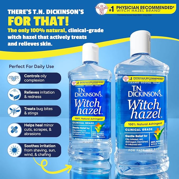 T.N. Dickinson's Witch Hazel Astringent for Face and Body, 100% Natural, 6 Count