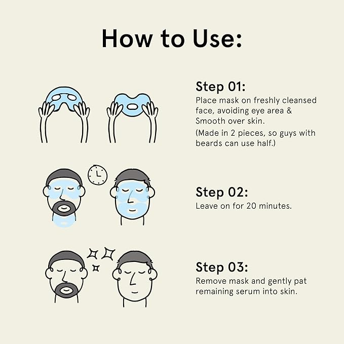 BRO MASK: Korean Face Mask for Men | 2 Pc. Hydrating Anti Aging Sheet Masks Contains Vitamin C, Vitamin E, Hyaluronic Acid, Hydrolyzed Collagen for Face Care & Acne Treatment (4 Pack)