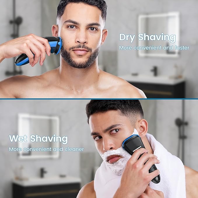 SweetLF Electric Razor for Men, 2023 News Electric Shaver for Men Waterproof/Rechargeable/LED Display, Men’s Shavers Wet & Dry Rotary Shavers Gift for Dad Husband Boyfriend (Dark Blue)
