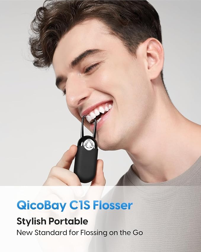 C1S Reusable Flosser Set, Auto-Restringing Flosser with Replaceable Floss Capsule, Multi-Hygiene, Portable Travel Floss, Recyclable Zero Waste, Super Mint (Abyss Black)