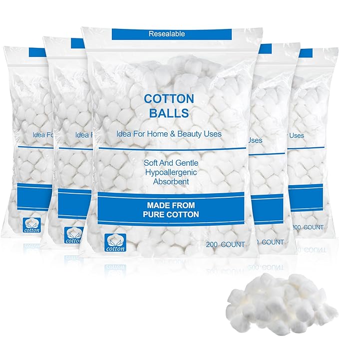 1000 Pcs Soft Cotton Ball Bulk Organic Medium Cotton Ball for Absorbent Multipurpose Pure Nail Polish Remover Makeup Removal First Aid Face Crafting Cleaning Skin Applying Lotion