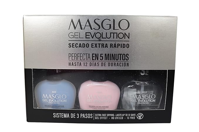 MASGLO Gel Evolution – Set of 3 Nail Polishes No UV/LED Lamp Needed, Fast-Drying, 12-Day Wear, 14-Free Formula, High-Gloss Finish, vegan (0.5 oz Each) h