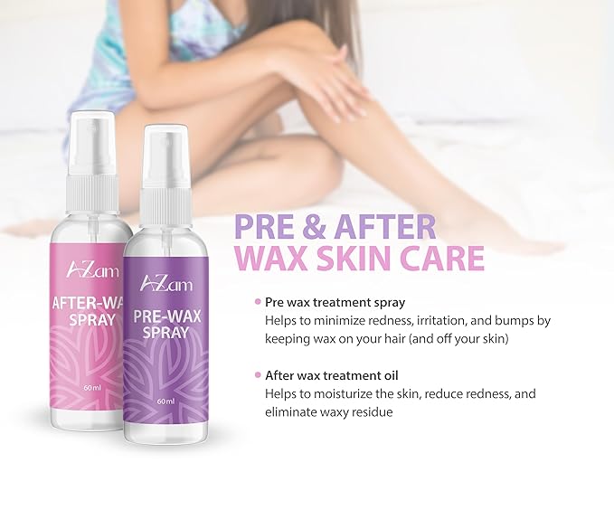 AZAM All-in-one At Home Waxing Kit for Hair removal,Wax pot Waxing Professiona+4 Pack Hard Beads+Silicone Bowl 2 Treatment Oils Wax Kit Accessories Warmer for Full Body