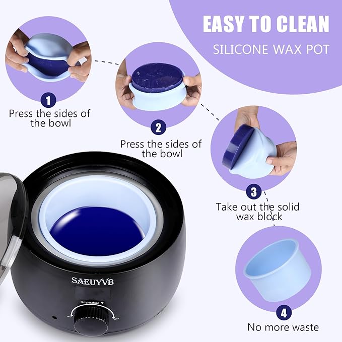 Waxing Kit for Women - Premium Hot Melt Hard Wax Warmer for Hair Removal, Eyebrow, Bikini, Legs, Face, Brazilian Wax - Machine, 5-Pack Beads, Accessories, Black