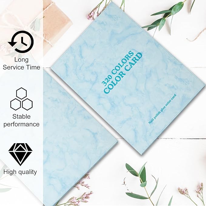 320 Nail Color Chart Book,Leather Nail Color Display Book with 480 Nail Tips & 1-400 Number Labels,Professional Nail Color Chart Display Book for Nail Polish Nails Art Design(Blue)