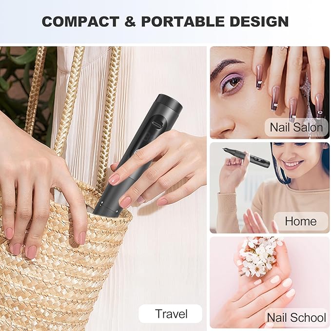 Professional Nail Drill Cordless, 35000RPM Touchscreen Portable Efile Nail Drill Kit with LCD Display for Manicure Pedicure Polishing, Foot Nail Grinder Electric Nail File Set for Home, Salon, Travel