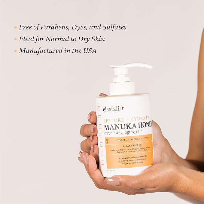 Elastalift Manuka Honey Cream Face Moisturizer & Body Butter Lotion For Dry Skin | Firming & Hydrating Miracle Balm Skin Care Moisturizing Lotion For Women, Wrinkles, & Sun Damaged Skin, 2-Pack