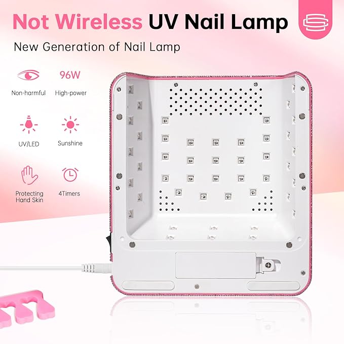 UV LED 96W Nail Lamp Professional Nail Dryer Sparkly Gel Polish Light with 4 Timer Setting Quick Dry Curing Lamp with Display Auto Sensor for Salon & Home Pink Diamond