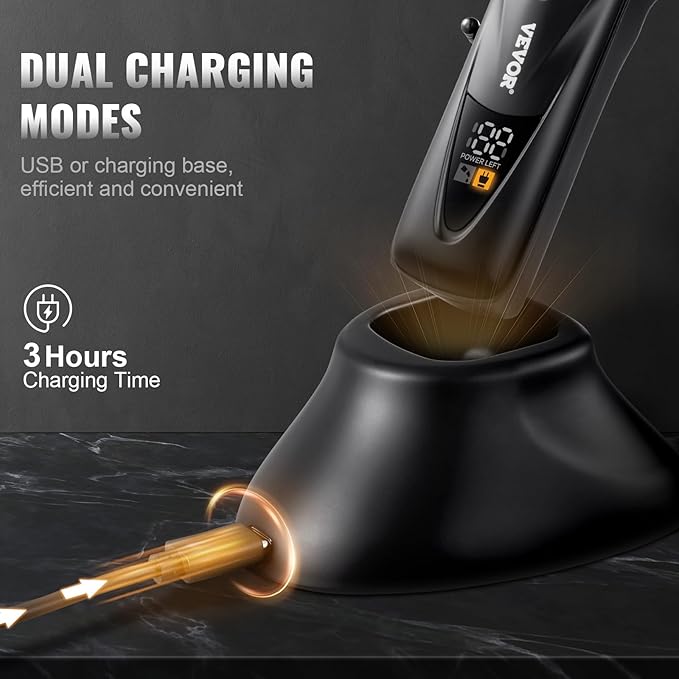 VEVOR Hair Clipper for Men with Magnetic Motor 10000RPM, Cordless Barber Clipper with DLC Fade Blade, Men's Hair Cutting Grooming Kit with 8 Guide Combs for Home Barber, Ideal Gift for Man