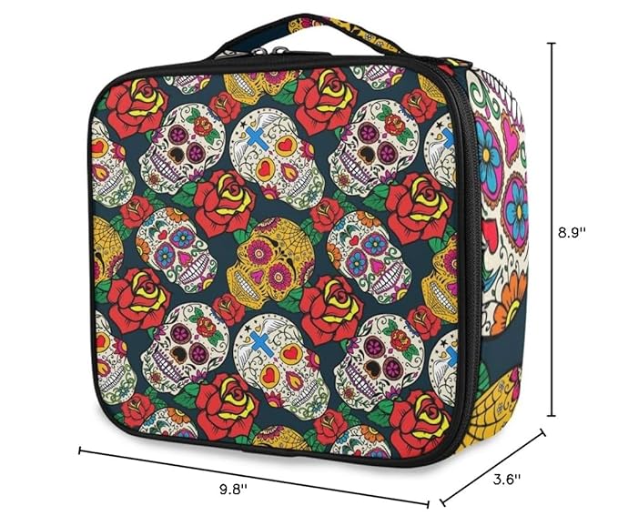 ALAZA Colorful Sugar Skulls and Roses Makeup Organizers Storage Travel Bag Toiletry Bags